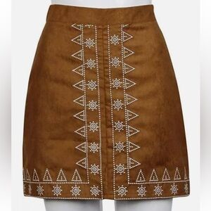 70s Style Brown Suede Skirt With Embroidery